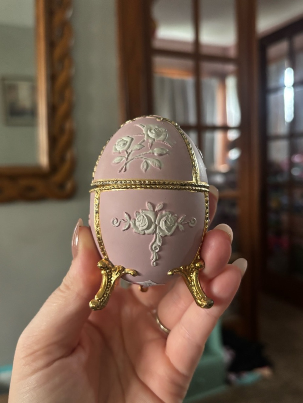 Pink Decorative Egg Trinket Box with Gold Detailing music box